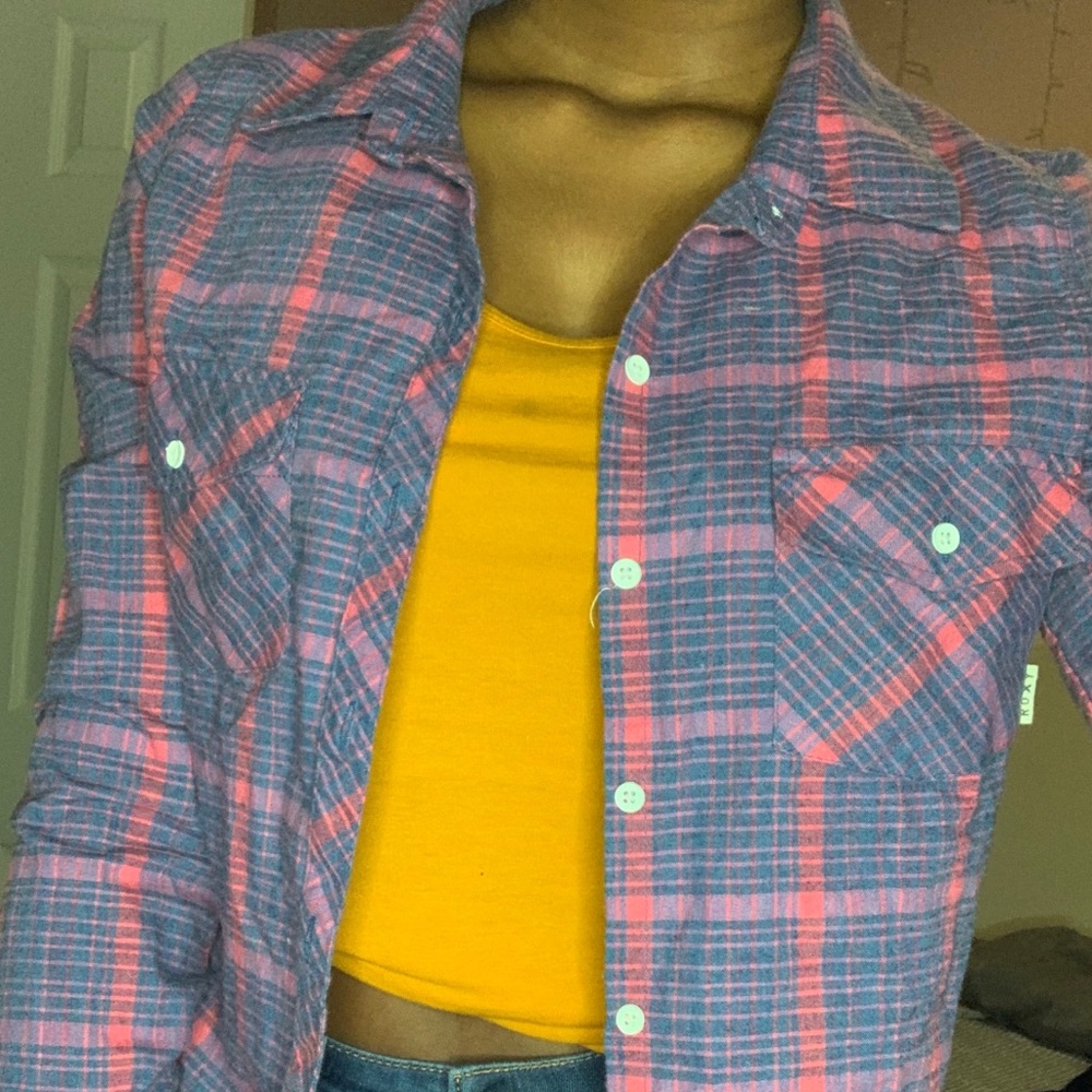 Roxy purple, pink flannel top XS